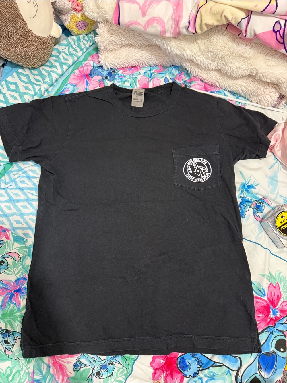 Pink Victoria secret women Black Pocket Tee with Subtle Logo S